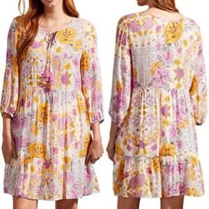 Tribal Peasant Dress S Womens Floral Boho Chic Festival Cottagecore Dopamine